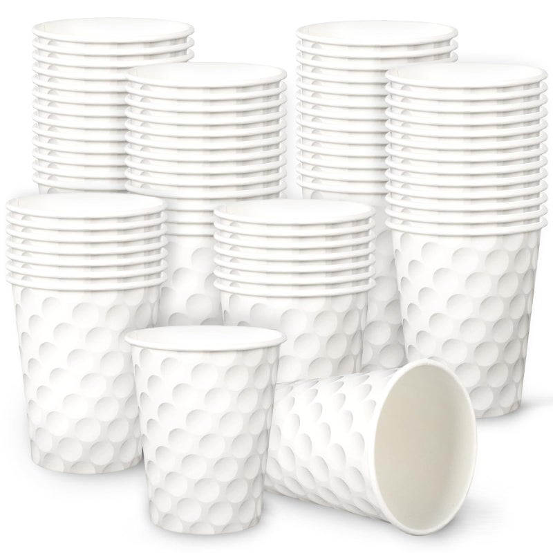 Whaline 50 Pcs 9 oz Disposable White Paper Cups Golf Theme Paper Cup White Golf Ball Disposable Party Drinking Cup HotCold Drinking Cups for Juice Coffee Water Drink Home Sport Party Supplies